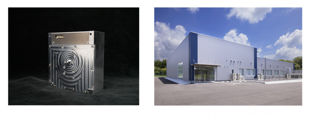 Pale Blueの水推進機(左)と東京計器　那須工場内の宇宙棟(右)